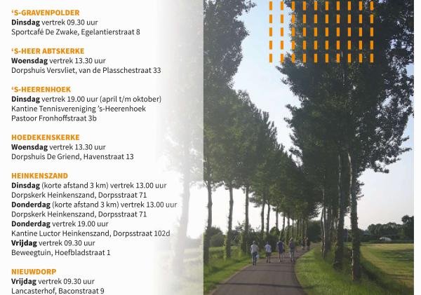 Poster met de tijden en locaties van de wandelgroepen in Borsele