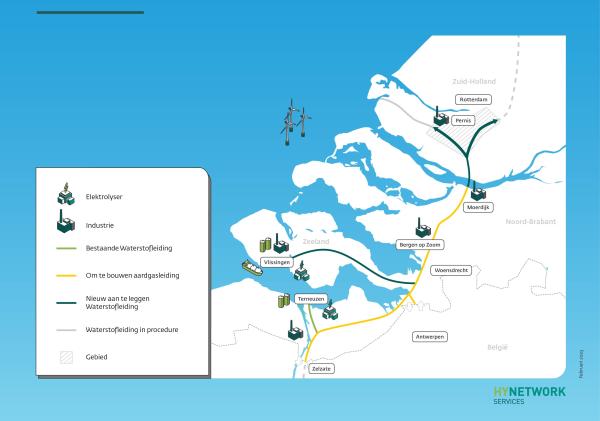 Waterstofkaart Zuid West Nederland